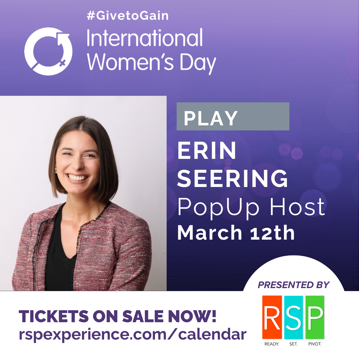 IWD x Ready Set Pivot 2026 pop-up promo featuring Erin Seering